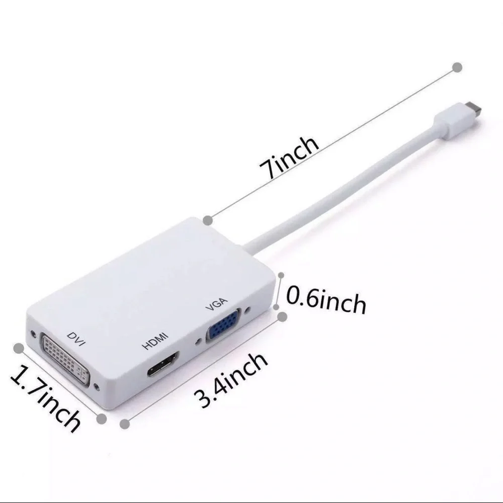 3 In 1 Thunderbolt Mini Display Port DP Male to HDMI-compatible/ DVI/ VGA Female - Picture 7 of 7